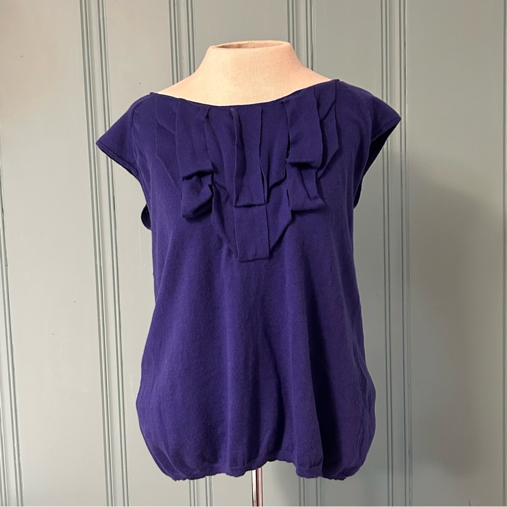 Moth Purple/Blue  Ruffled Front Cap Sleeve Sweater